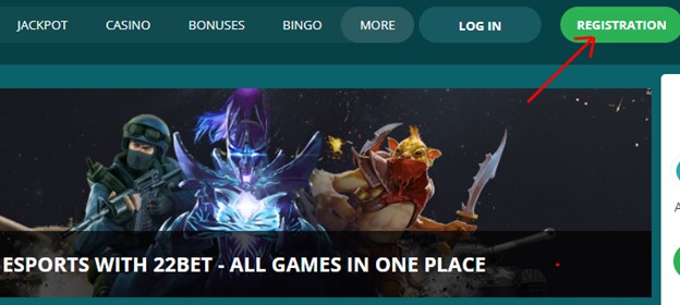 22Bet Website Registration Screenshot