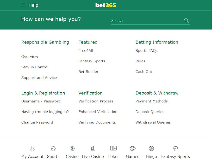 bet365 Knowledge Base Screenshot