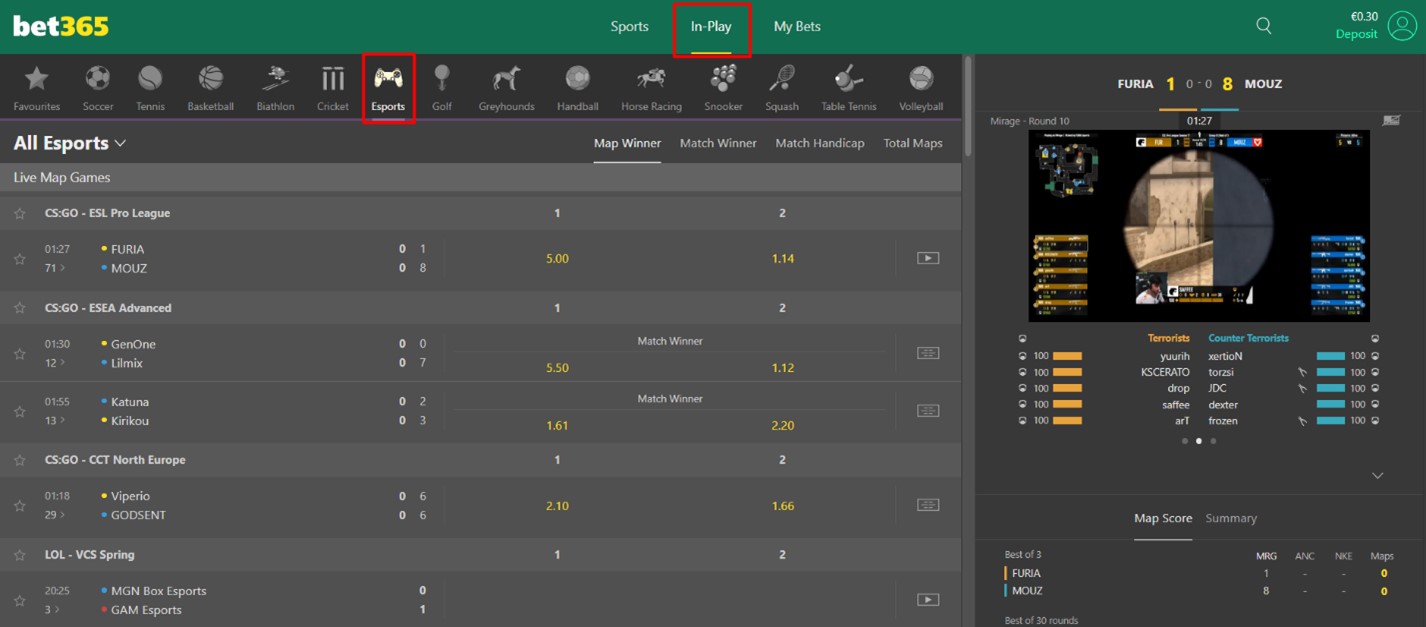 bet365 Live Betting Screenshot