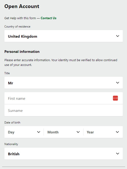 bet365 Registration Form Screenshot