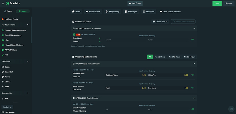 DuelBits Home Page Screenshot