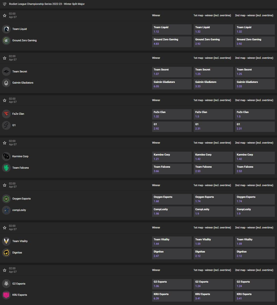 GG.BET Rocket League Betting Screenshot