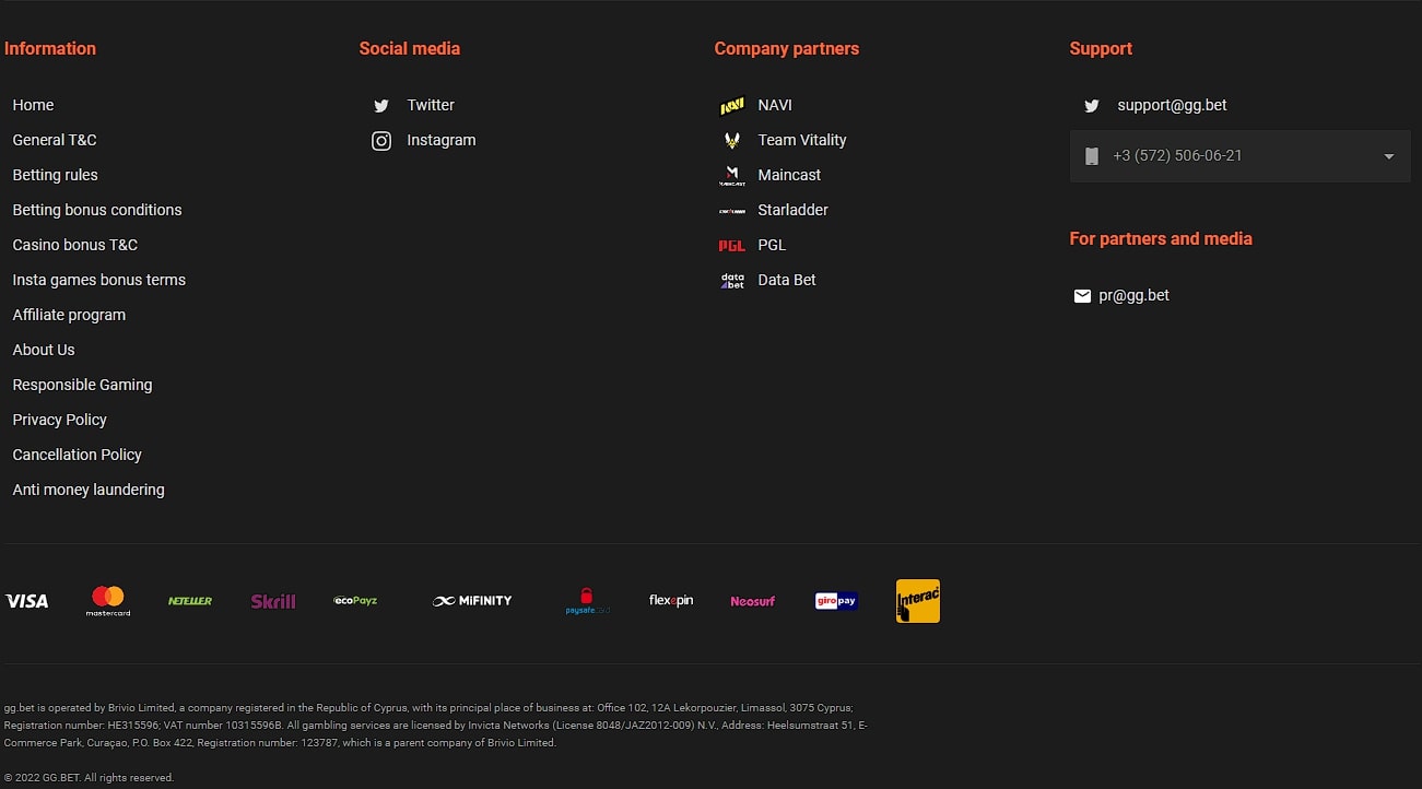 GG.BET Website Footer