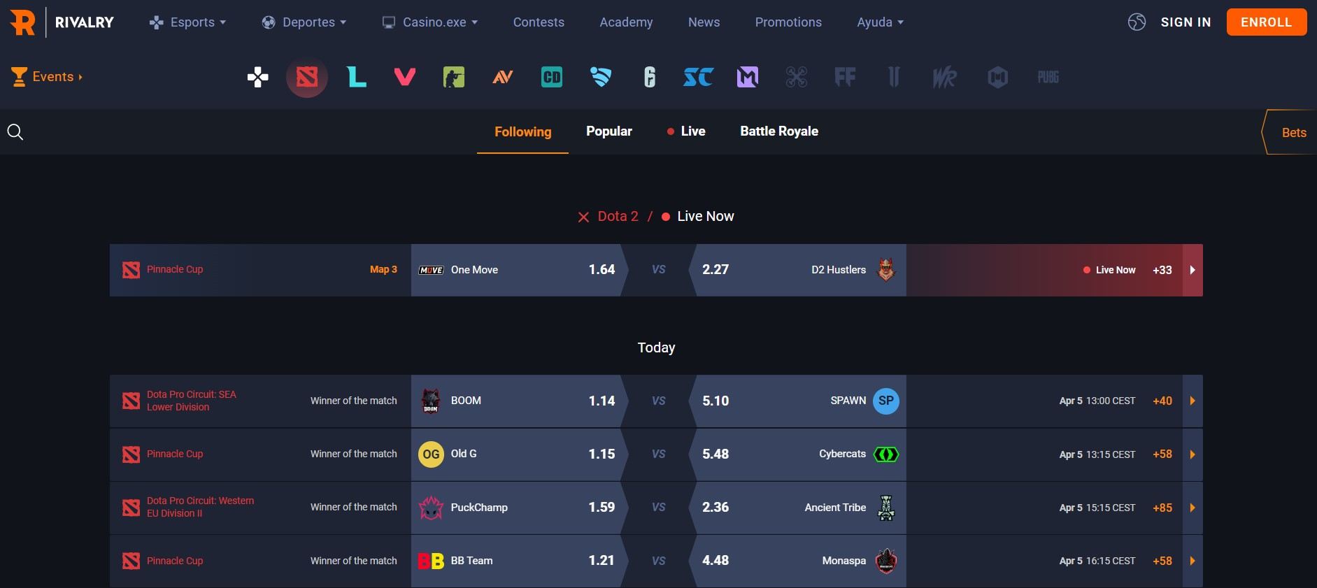 Rivalry Dota 2 Betting Screenshot